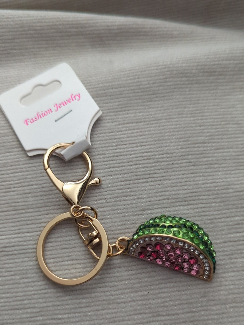 Fashion Watermelon 🍉 Keychain with Green and Pink Crystal Charm